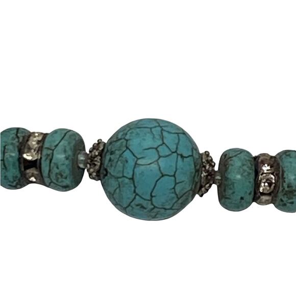 Fashion Painted Stone Bead 16” Necklace Handcrafted Turquoise Colored Howlite - Picture 2 of 12